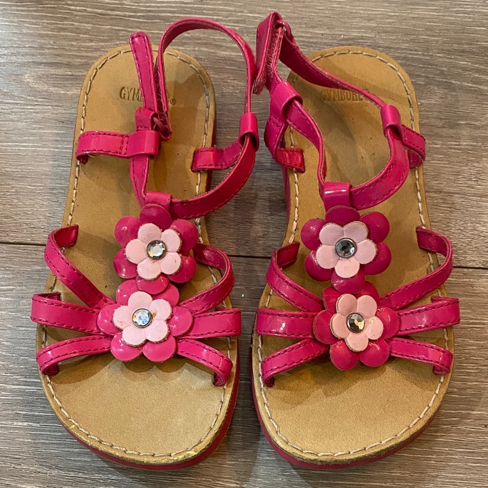 Gymboree Girls Size 11 Bright Pink Floral Kids Sandals Flower Strap Gem Fancy